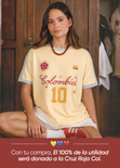 Camiseta oversize color amarillo con contraste azul en cuello, puños y hombros - COLOMBIA