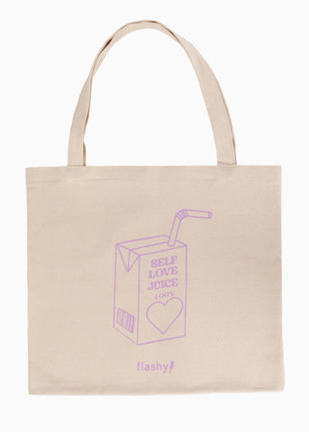 Tote bag con estampado "Self Love Juice" color beige para mujer - Flashy