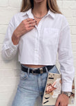 Camisa corta manga larga de cuello y perilla bordado en bolsillo - COLORADO