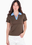 Camisa Polo oversize cuello tejido en contraste - TOSCANA.CAFE