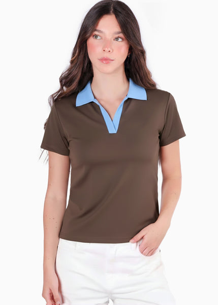 Camisa Polo oversize cuello tejido en contraste - TOSCANA.CAFE
