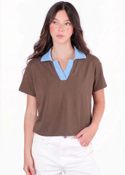 Camisa Polo oversize cuello tejido en contraste - TOSCANA.CAFE