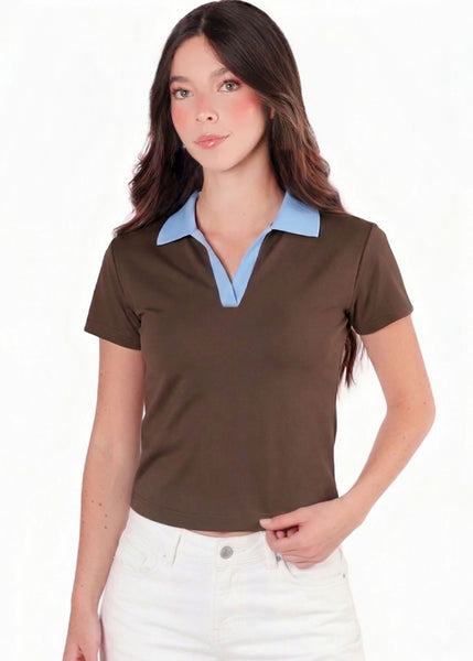 Camisa Polo oversize cuello tejido en contraste - TOSCANA.CAFE