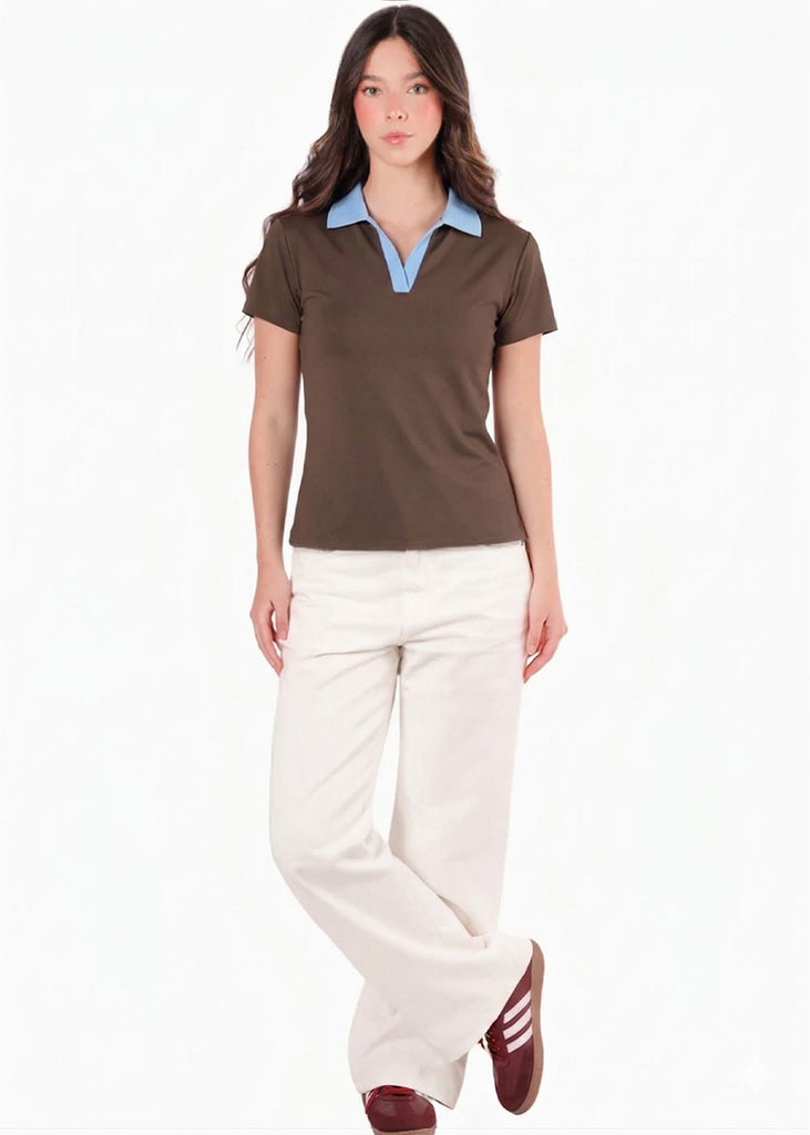 Camisa Polo oversize cuello tejido en contraste - TOSCANA.CAFE