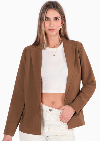 Blazer con bolsillos color café para mujer - Flashy