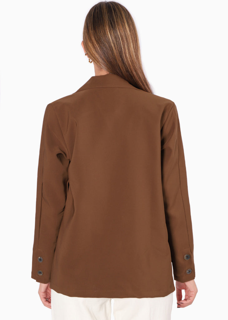 Blazer con bolsillos color café para mujer - Flashy