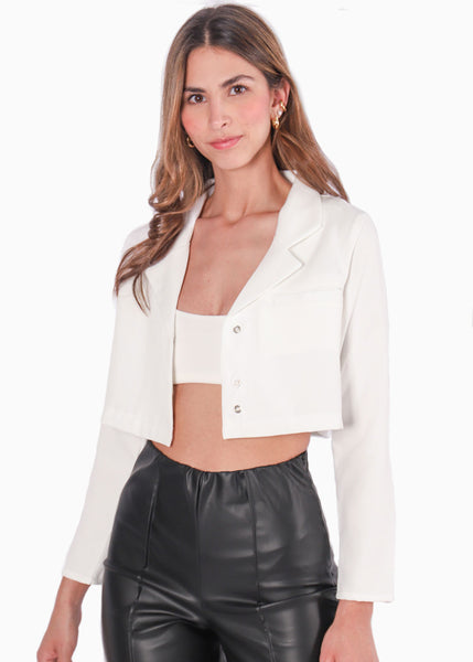 Blazer corto color blanco, marfil para mujer - Flashy