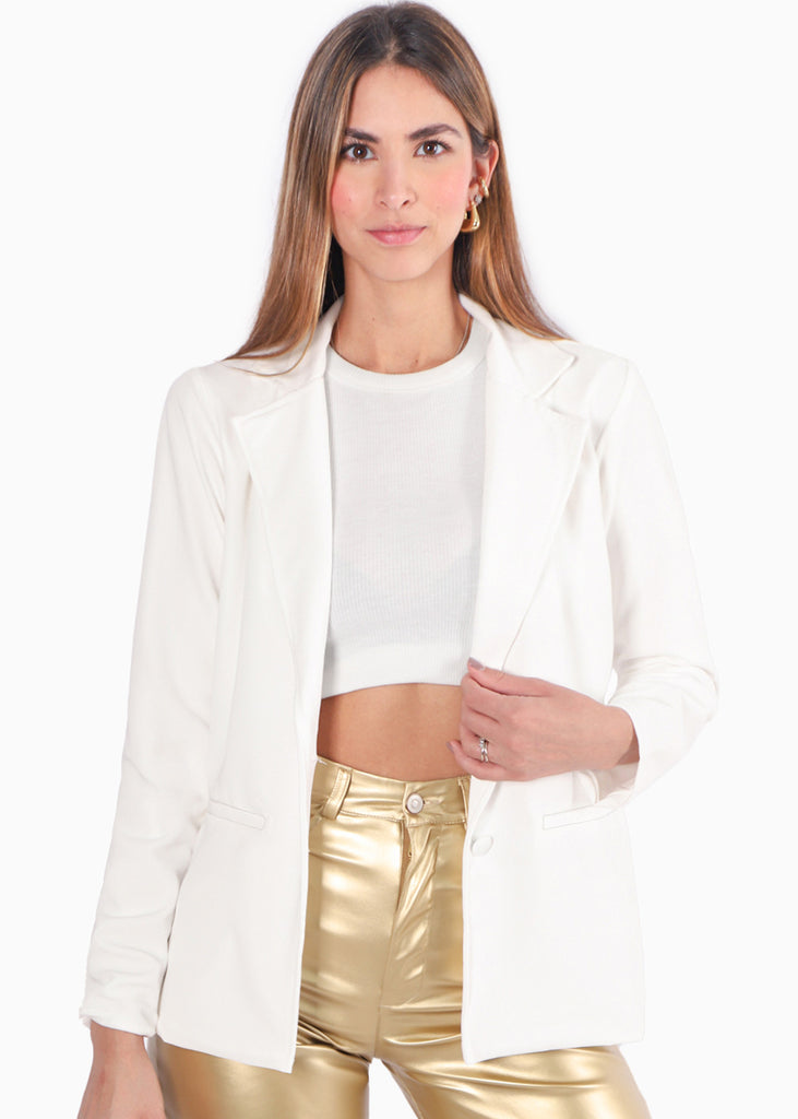Blazer formal color blanco, marfil para mujer - Flashy