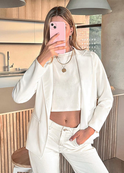 Blazer formal color blanco, marfil para mujer - Flashy