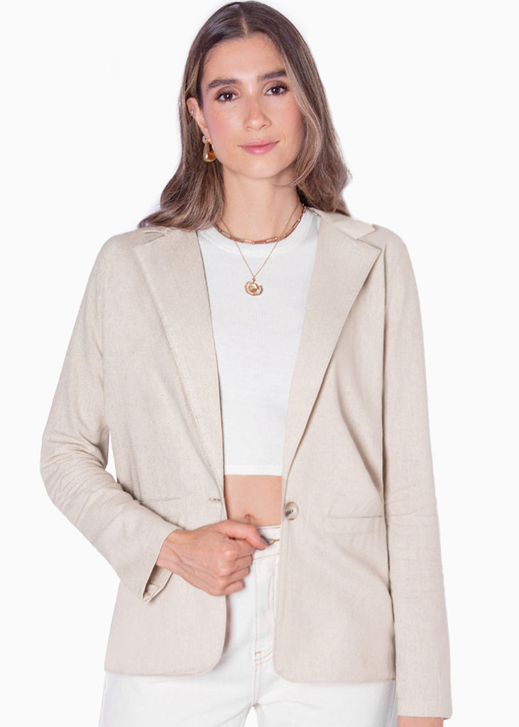 Blazer tipo sastre de lino con bolsillos en frente - OXANA