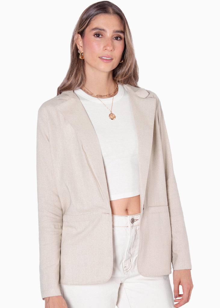 Blazer tipo sastre de lino con bolsillos en frente  para mujer - Flashy