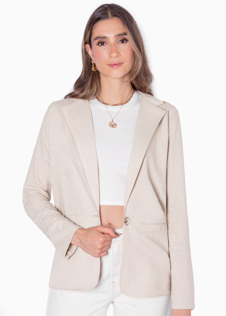 Blazer tipo sastre de lino con bolsillos en frente  para mujer - Flashy