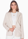 Blazer tipo sastre de lino con bolsillos en frente color beige para mujer - Flashy