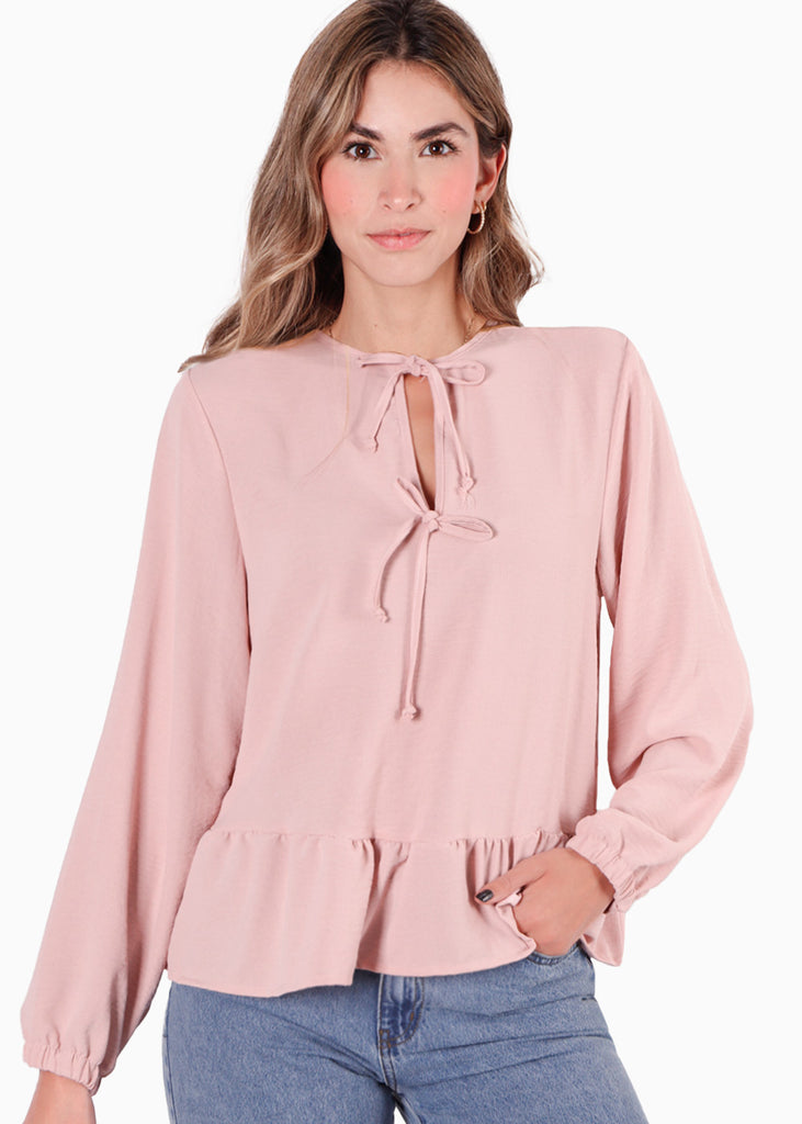 Blusa amplia con anudados en frente color rosado para mujer - Flashy