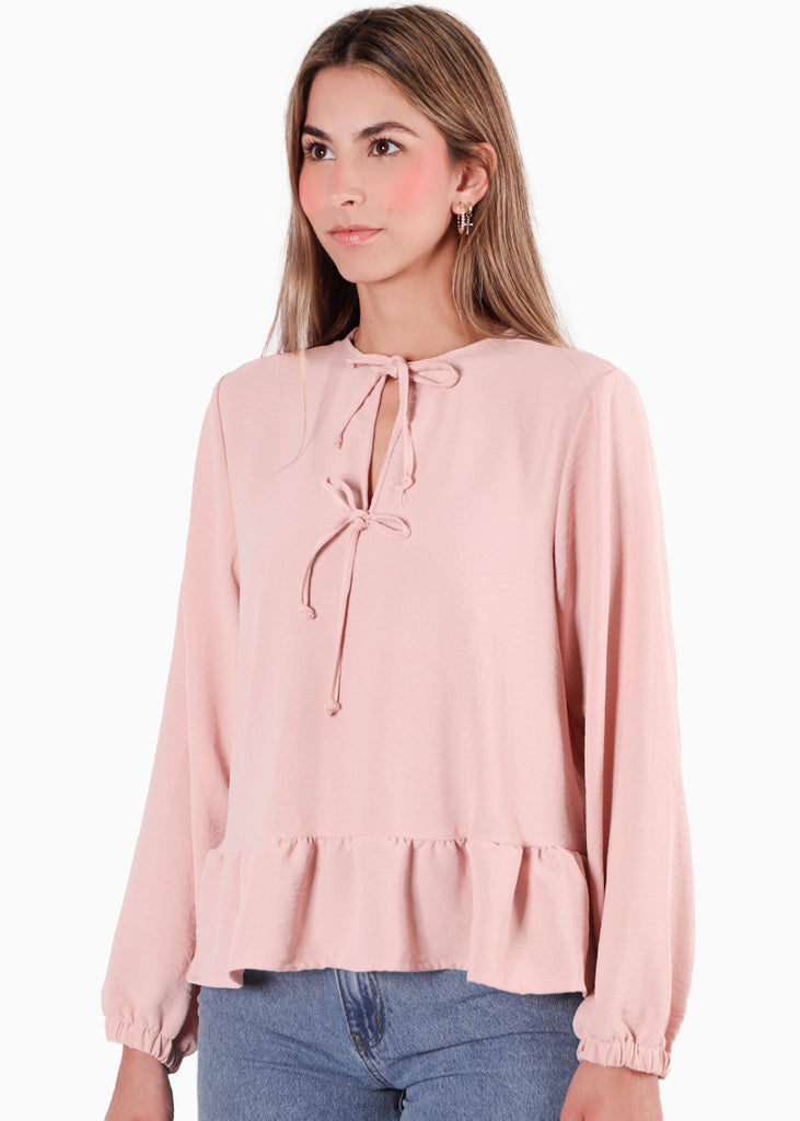 Blusa amplia con anudados en frente color rosado para mujer - Flashy