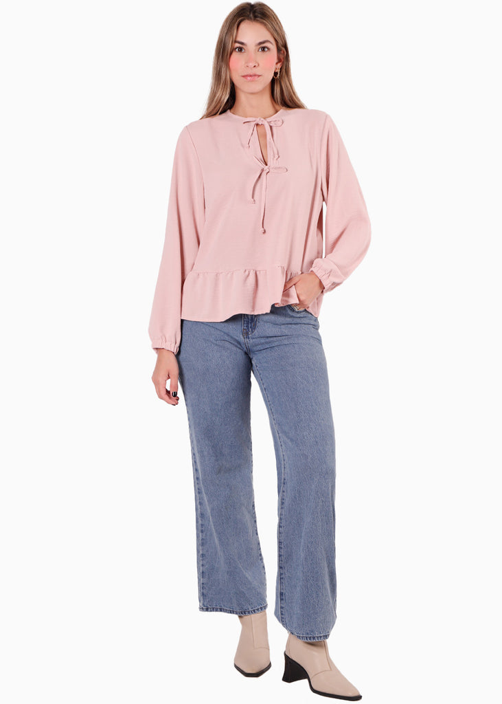 Blusa amplia con anudados en frente color rosado para mujer - Flashy