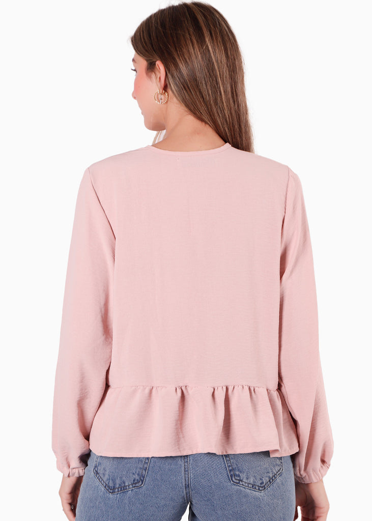 Blusa amplia con anudados en frente color rosado para mujer - Flashy