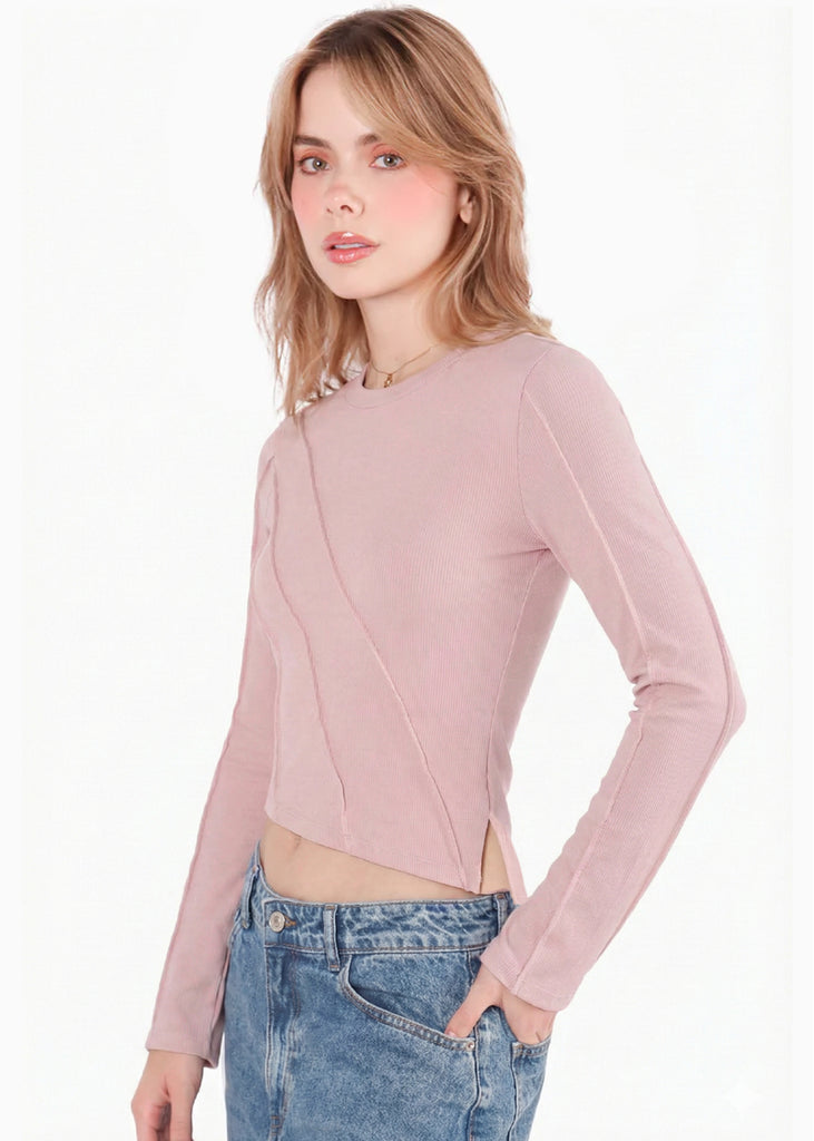 Blusa asimétrica de manga larga con sesgos - QUERETARO