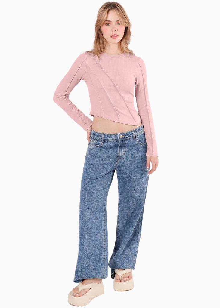 Blusa asimétrica de manga larga con sesgos - QUERETARO