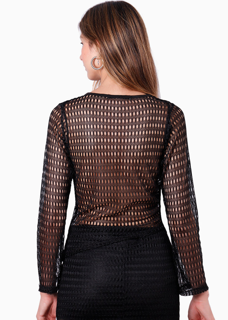 Blusa asimétrica en malla con manga campana para mujer - Flashy