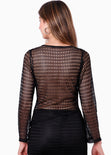 Blusa asimétrica en malla con manga campana para mujer - Flashy