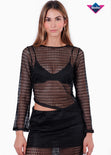 Blusa asimétrica en malla con manga campana para mujer - Flashy
