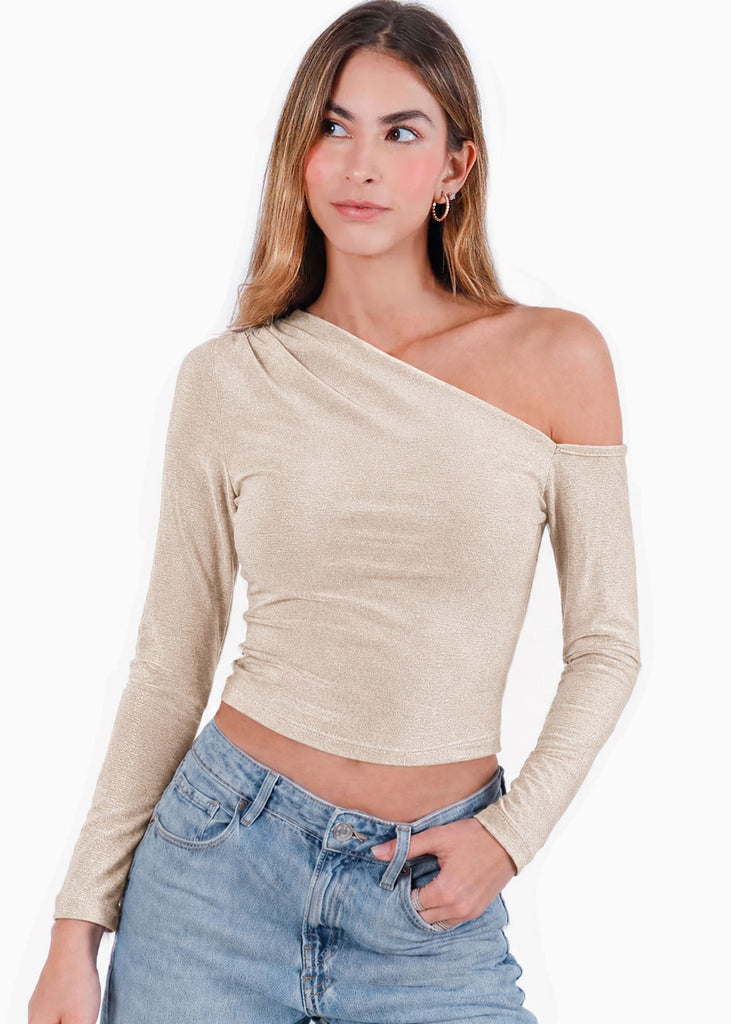 Blusa asimétrica manga larga  - GORGONA.BEIGE