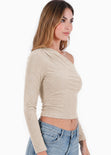 Blusa asimétrica manga larga  - GORGONA.BEIGE