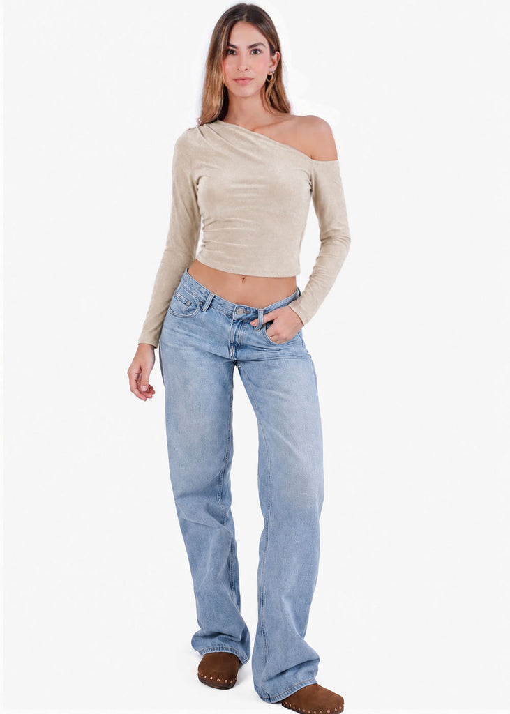 Blusa asimétrica manga larga  - GORGONA.BEIGE