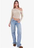 Blusa asimétrica manga larga  - GORGONA.BEIGE