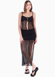Blusa con anudados en delantero y tela tipo crochet color negro para mujer - Flashy