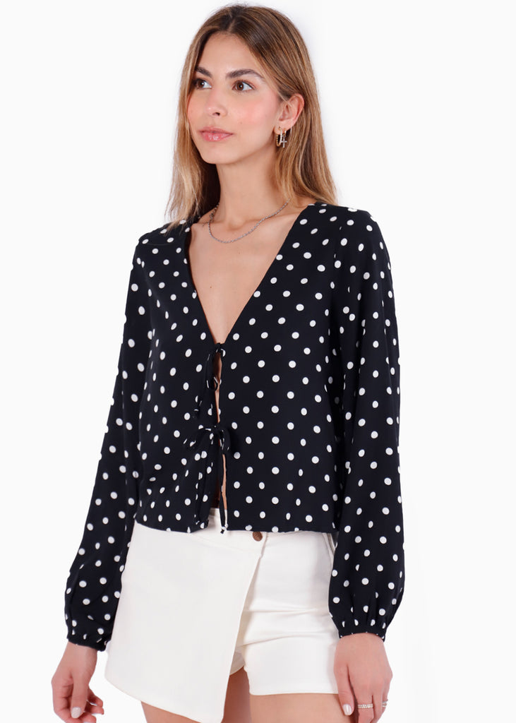 Blusa con anudados mangas bombachas y estampado puntos - SALAMANCA.PUNTOS