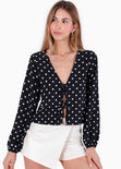 Blusa con anudados mangas bombachas y estampado puntos - SALAMANCA.PUNTOS