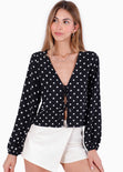 Blusa con anudados mangas bombachas y estampado puntos - SALAMANCA.PUNTOS