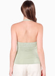 Blusa con drapeado en escote tipo halter color verde para mujer - Flashy