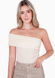 Blusa con escote off shoulder y de un solo hombro color blanco, marfil para mujer - Flashy