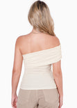 Blusa con escote off shoulder y de un solo hombro color blanco, marfil para mujer - Flashy