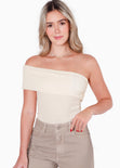 Blusa con escote off shoulder y de un solo hombro color blanco, marfil para mujer - Flashy