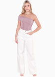 Blusa con escote off shoulder y de un solo hombro color rosado para mujer - Flashy