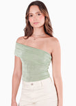 Blusa con escote off shoulder y de un solo hombro color verde para mujer - Flashy