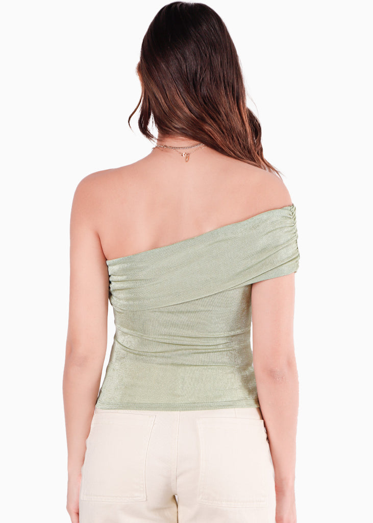 Blusa con escote off shoulder y de un solo hombro color verde para mujer - Flashy