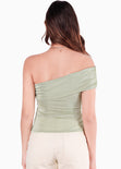 Blusa con escote off shoulder y de un solo hombro color verde para mujer - Flashy