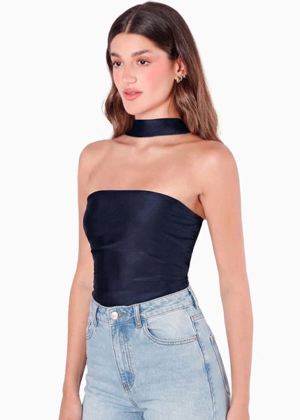 Blusa con leve recogido en costados y cuello tipo gargantilla - GRISELDA.AZUL