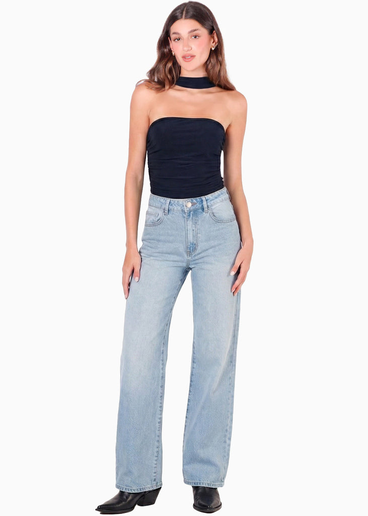 Blusa con leve recogido en costados y cuello tipo gargantilla - GRISELDA.AZUL