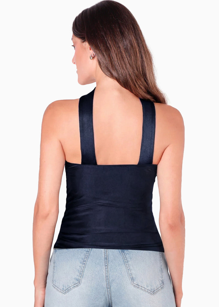 Blusa con leve recogido en costados y cuello tipo gargantilla - GRISELDA.AZUL