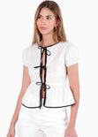 Blusa con mangas con anudados en contraste - HUESCA