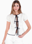 Blusa con mangas con anudados en contraste - HUESCA