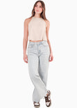 Blusa corta cuello halter con anudado y abertura en espalda color beige para mujer - Flashy