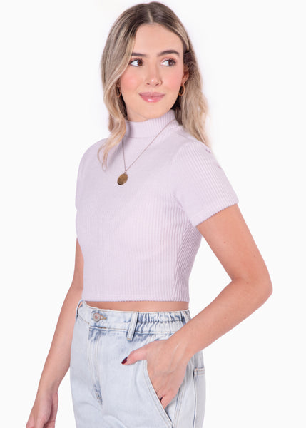 Blusa corta de cuello alto y manga corta - PARISSA