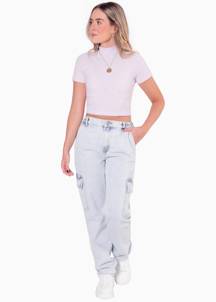 Blusa corta de cuello alto y manga corta - PARISSA